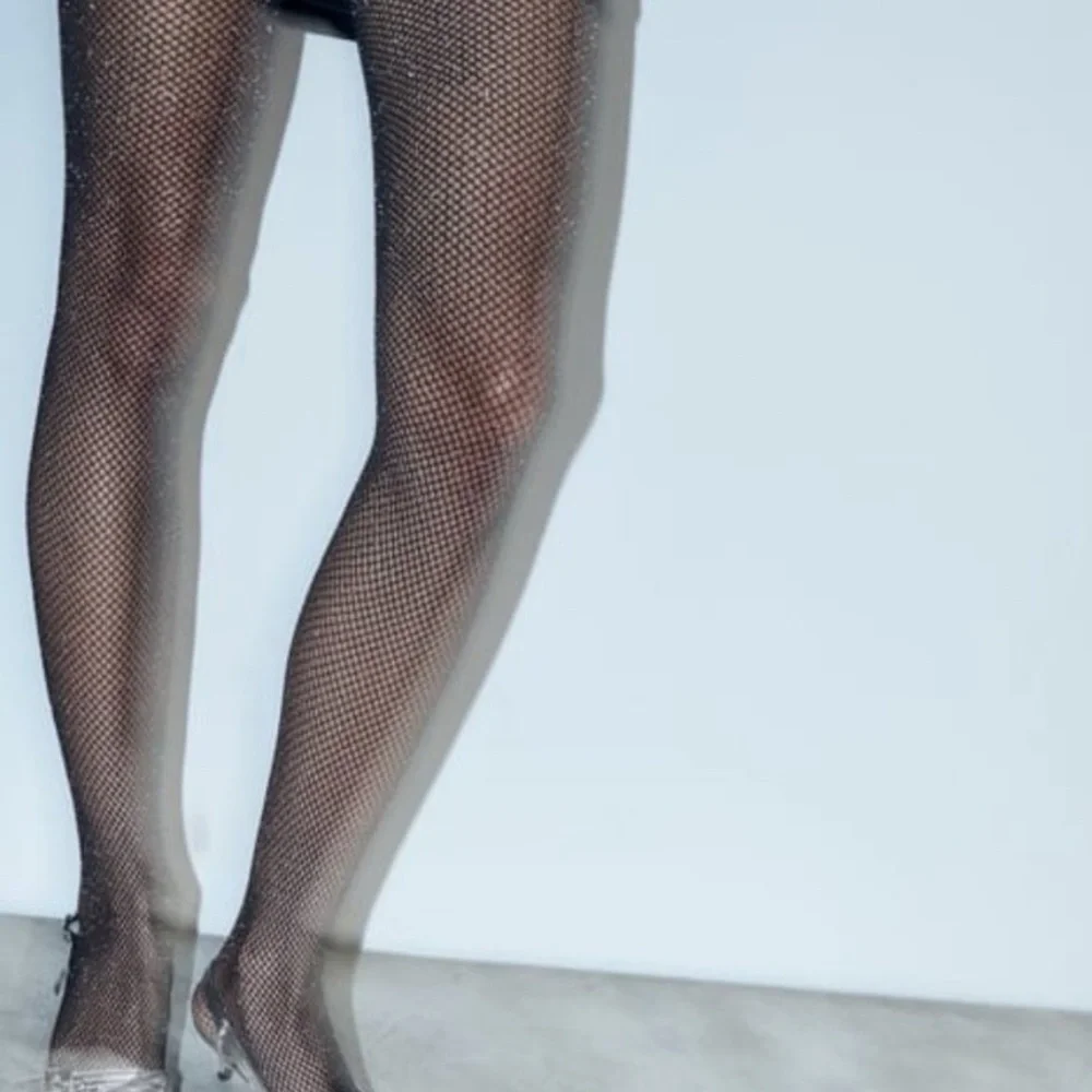 NWOT. Zara Black Mesh Tights with Metallic Thread. Size S. - Picture 2 of 8
